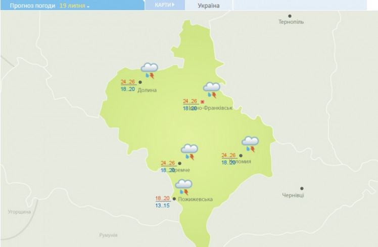 Прогноз погоди на Прикарпатті на 19 липня 2021 року