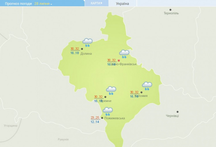 Прогноз погоди на Прикарпатті на 28 липня 2021 року